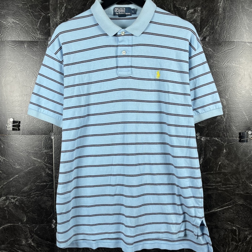 Polo Ralph Lauren Men's Blue Striped Vtg Polo Shirt Large
